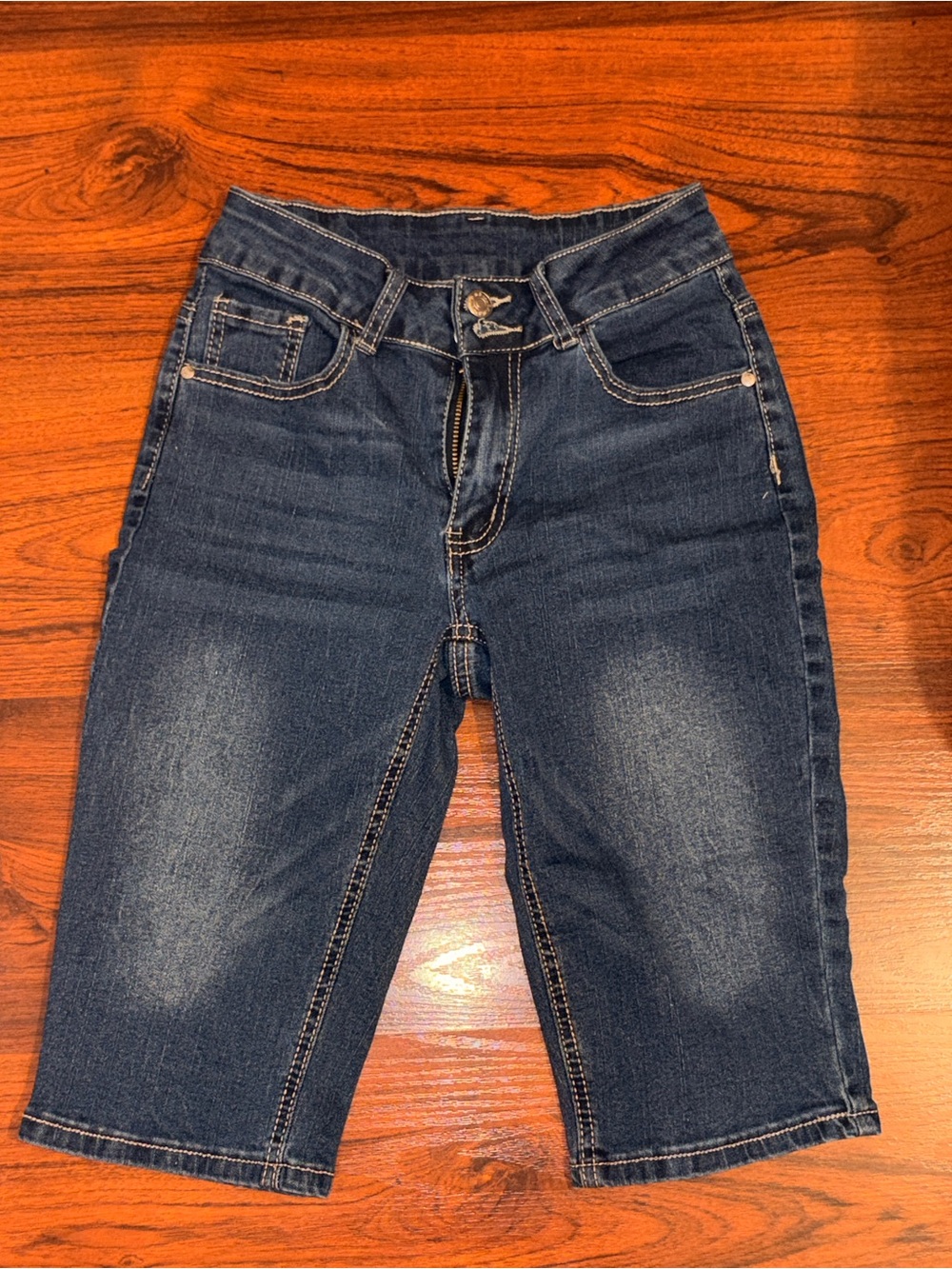 SHEIN Dark Blue Denim Capris - Mid Rise Bermuda Shorts